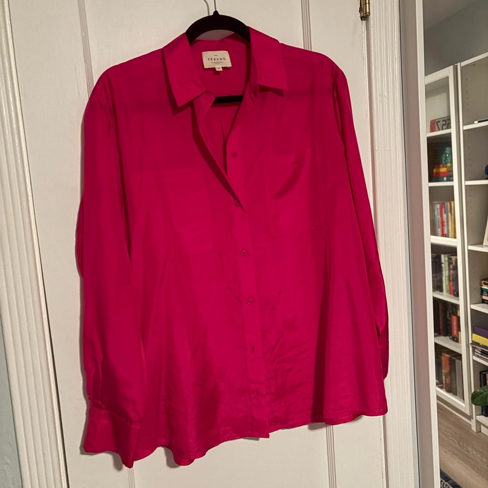 Sezane Maxence Hot Pink Silk Shirt - Picture 2 of 5